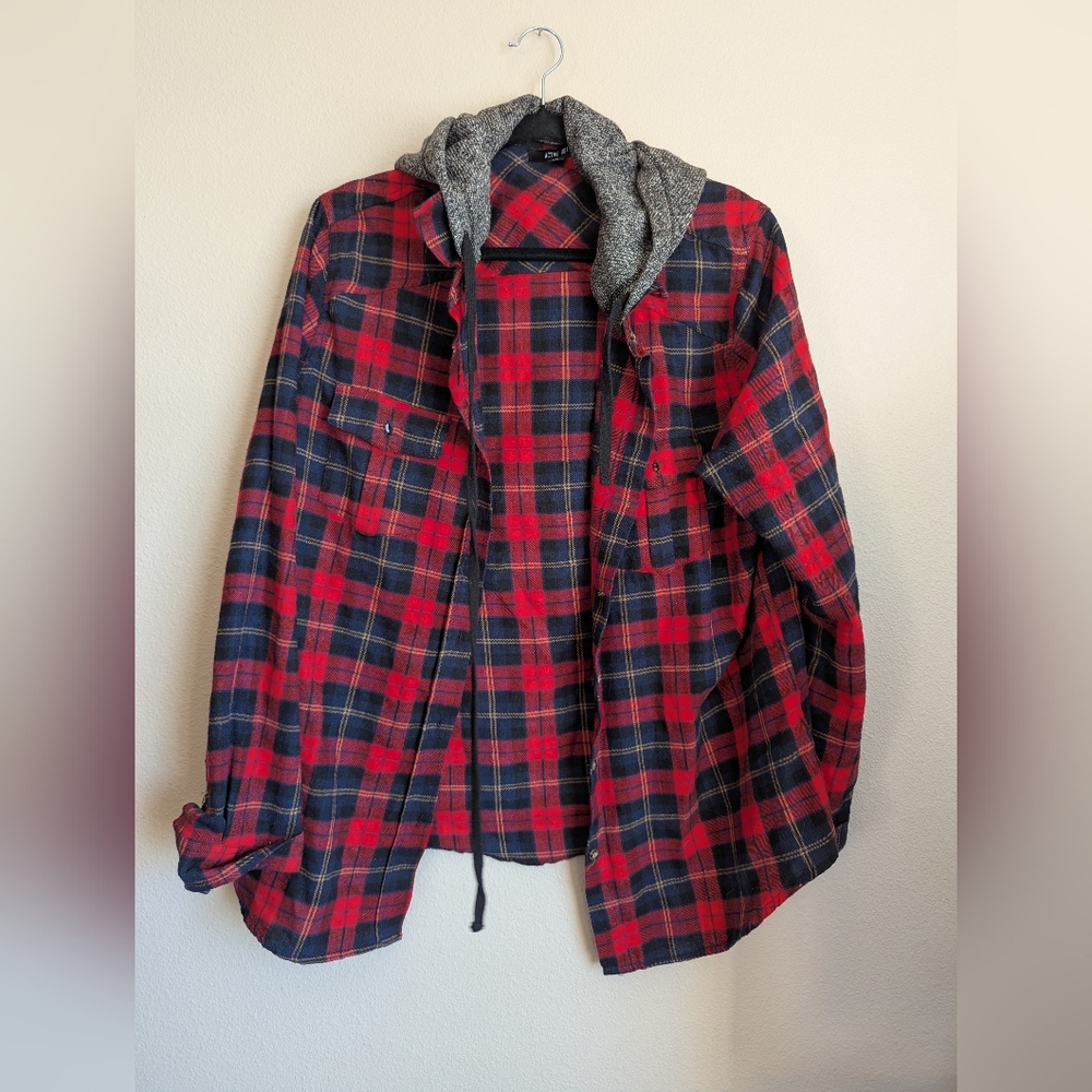 Active USA Plaid Shacket with Gray Hood Size 1X